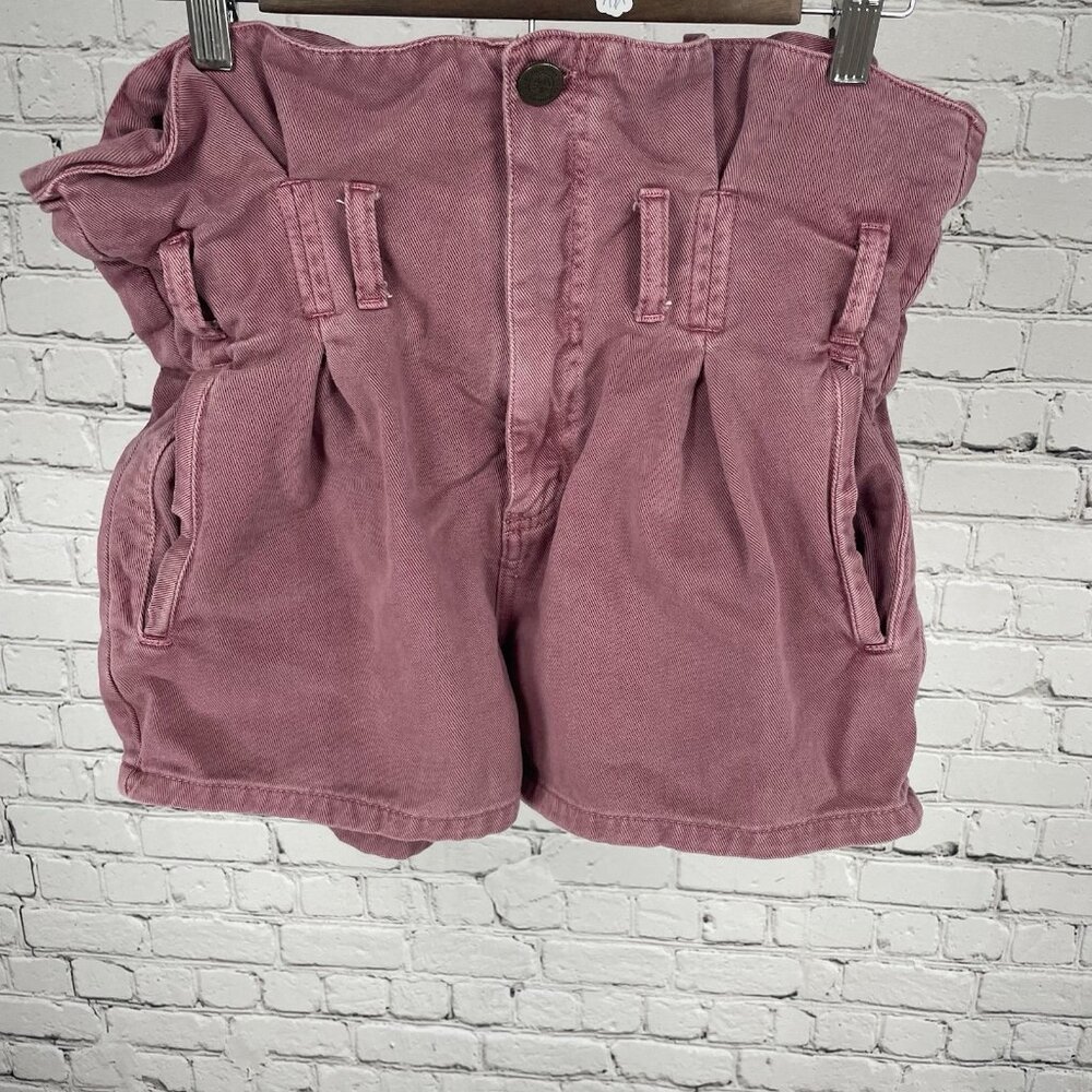 John John Purple Pink 100% Cotton Twill High Rise Paperbag Jean Shorts Size 30